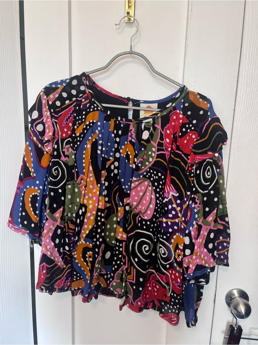 FARM Rio Black Multicolor Abstract Swirl Blouse